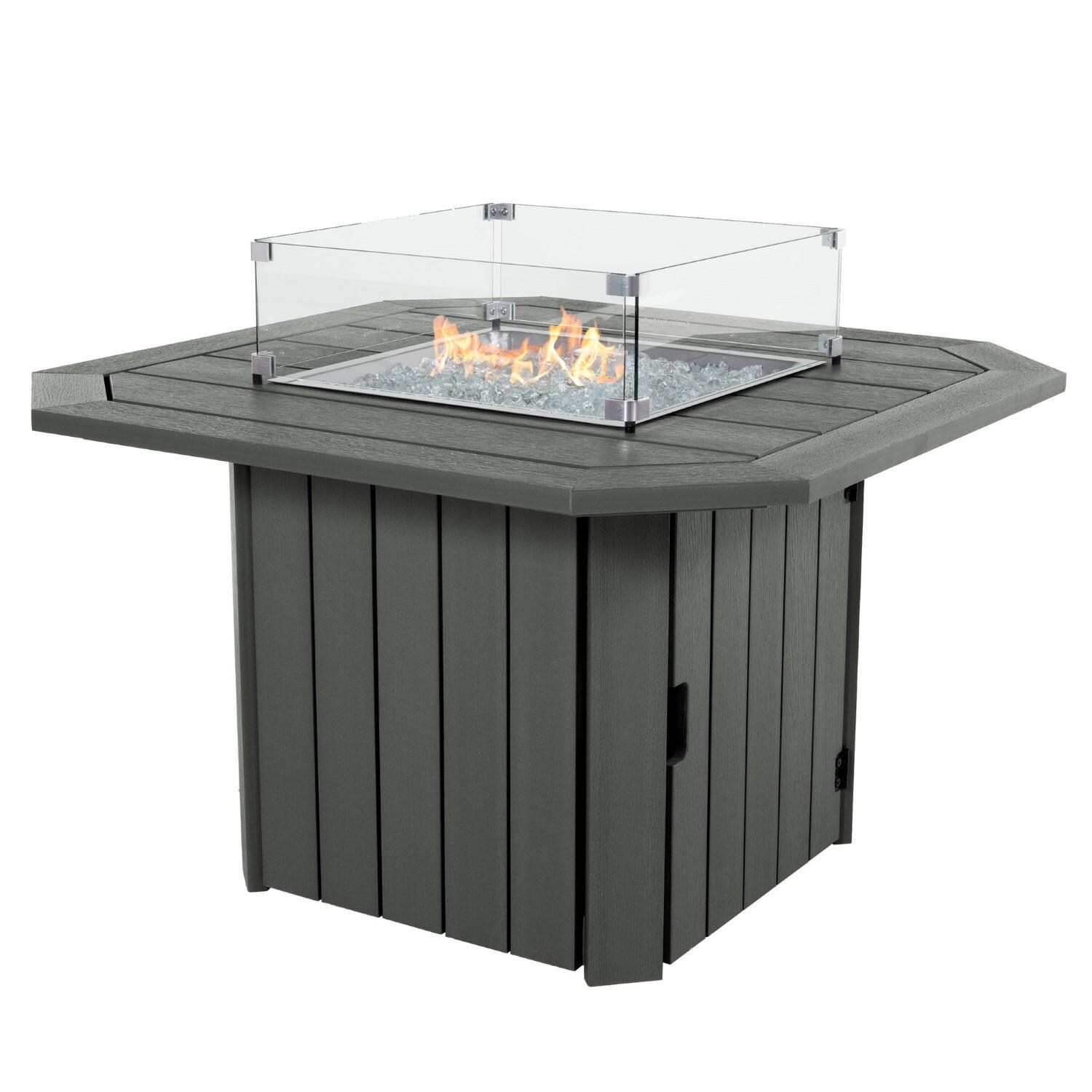 Harborview Octagonal Fire Pit Table in Coastal Teak by Lakeview Outdoor Designs - White Background thumbnail