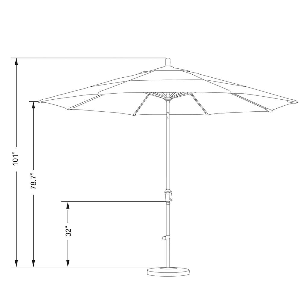 California Umbrella 11 Ft Octagonal Aluminum Auto Tilt Patio Umbrella W/ Crank Lift & Aluminum Ribs - Line Drawing