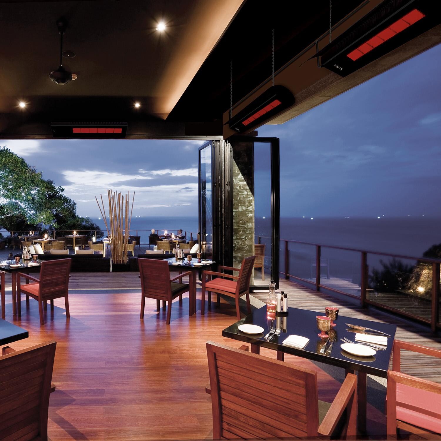 SunStar 50N10 SGL0 GLASS 48-Inch 50,000 BTU Natural Gas Patio Heater W/ Remote, Fixed Mounting Kit, & Heat Shield - Lifestyle thumbnail