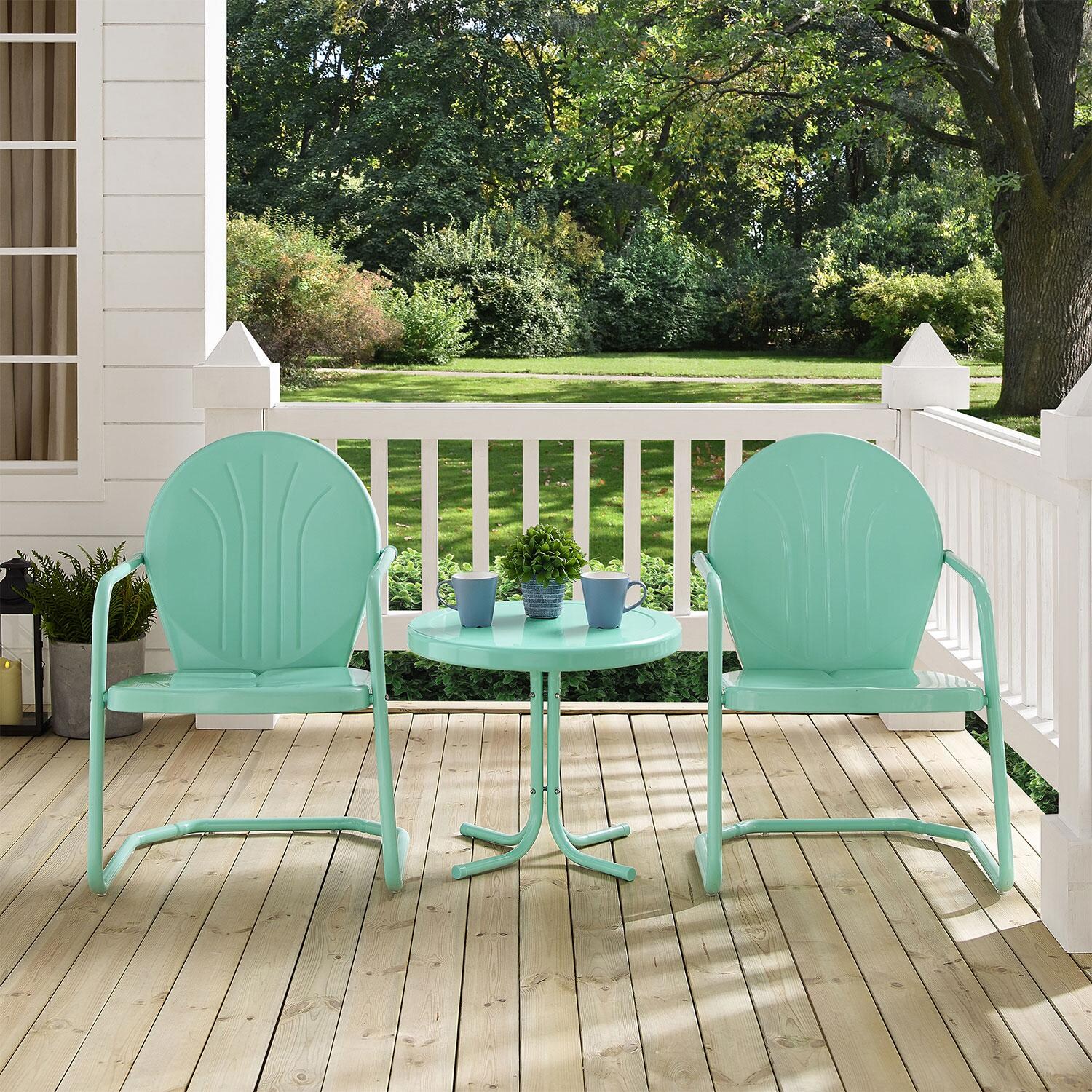 Ultimate Patio UP-32237AQ 3Pc Retro Outdoor Chair Set in Aqua Blue - On Patio - Lifestyle thumbnail