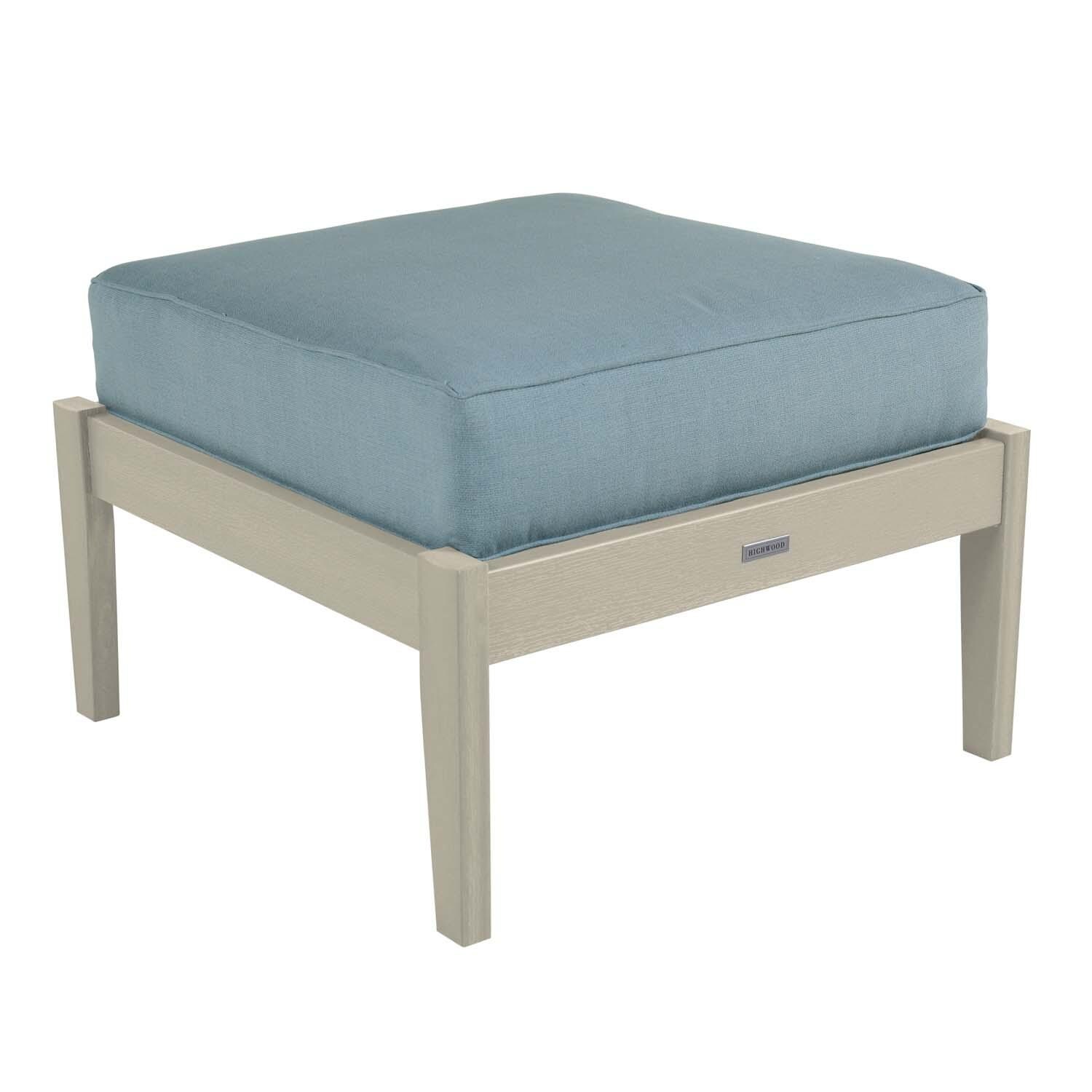 Blushing Bay Recycled Plastic Ottoman in Bliss Dew/Whitewash by Lakeview Outdoor Designs - Angled View - White Background thumbnail