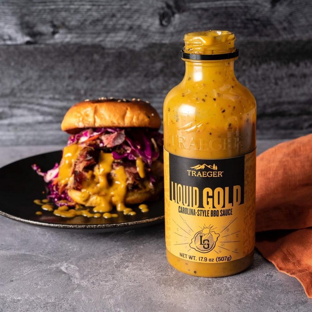 Traeger SAU049 Liquid Gold BBQ Sauce - Used on Pulled Pork Sandwich thumbnail