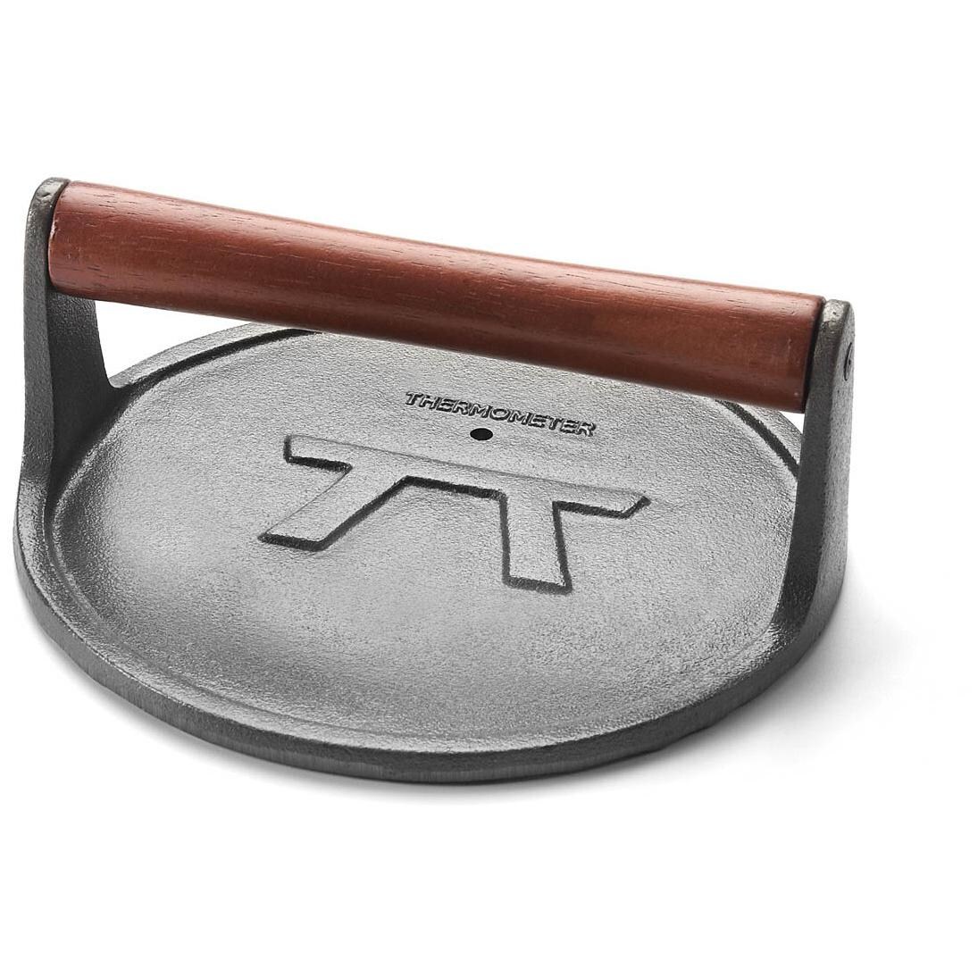 Outset Round Cast Iron Grill Press With Rosewood Handle - Full View thumbnail