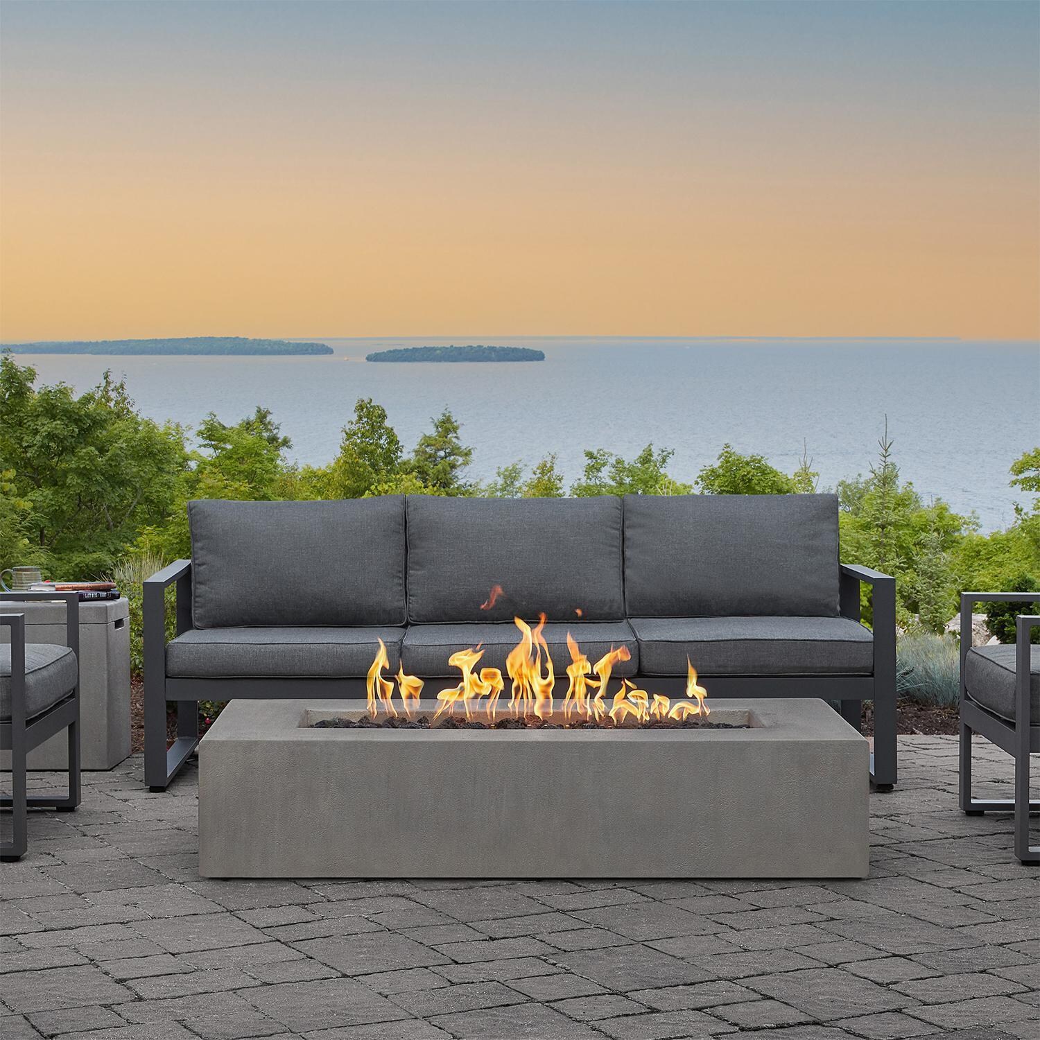 Olliewood 60 Inch Rectangular GFRC Natural Gas Fire Pit in Flint by BBQGuys Signature