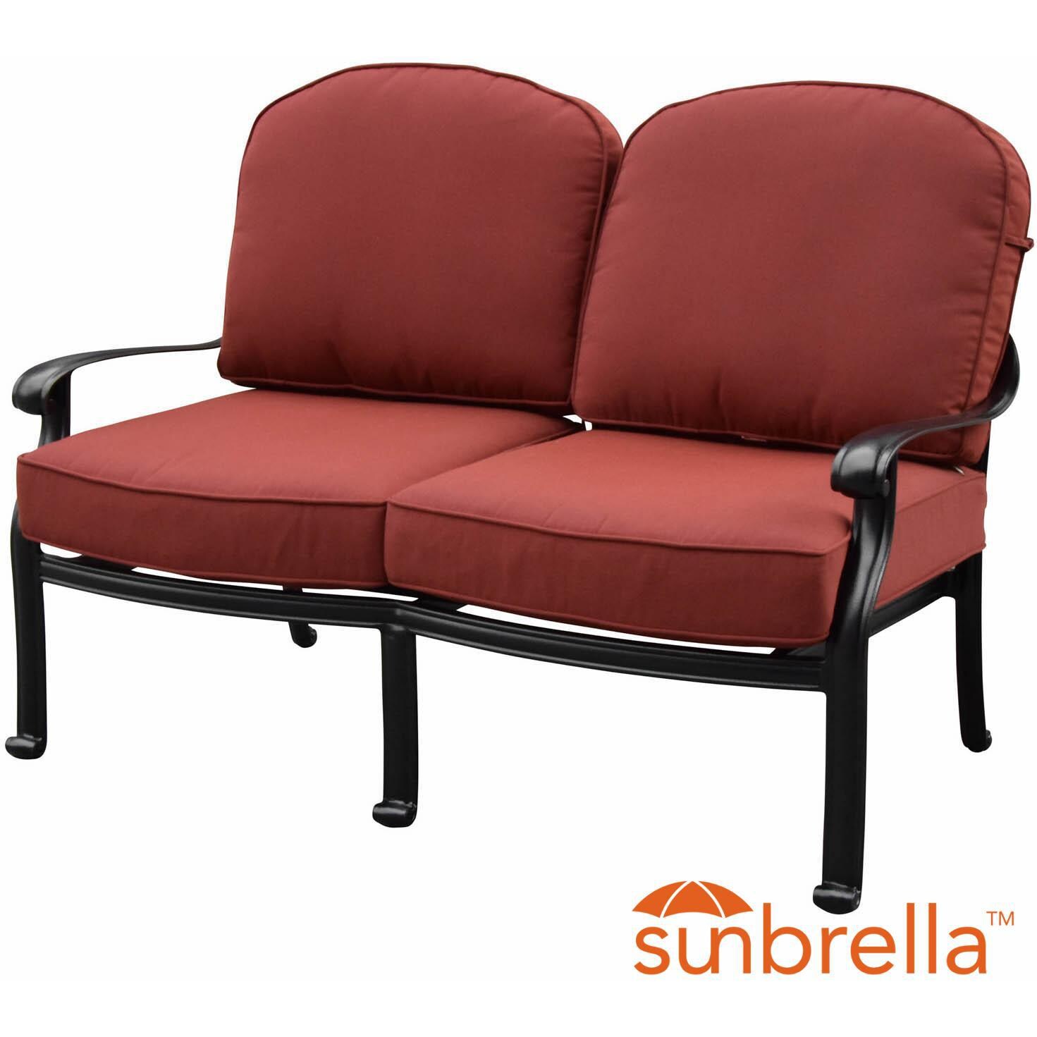 Villa Flora Cast Aluminum Patio Loveseat W/ Sunbrella Canvas Henna Cushions By Lakeview Outdoor Designs