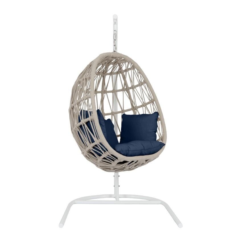 Dana Woven Rope Hanging Club Chair w/ Self Welt in Natural/Spectrum Indigo by Sunset West - White Background thumbnail