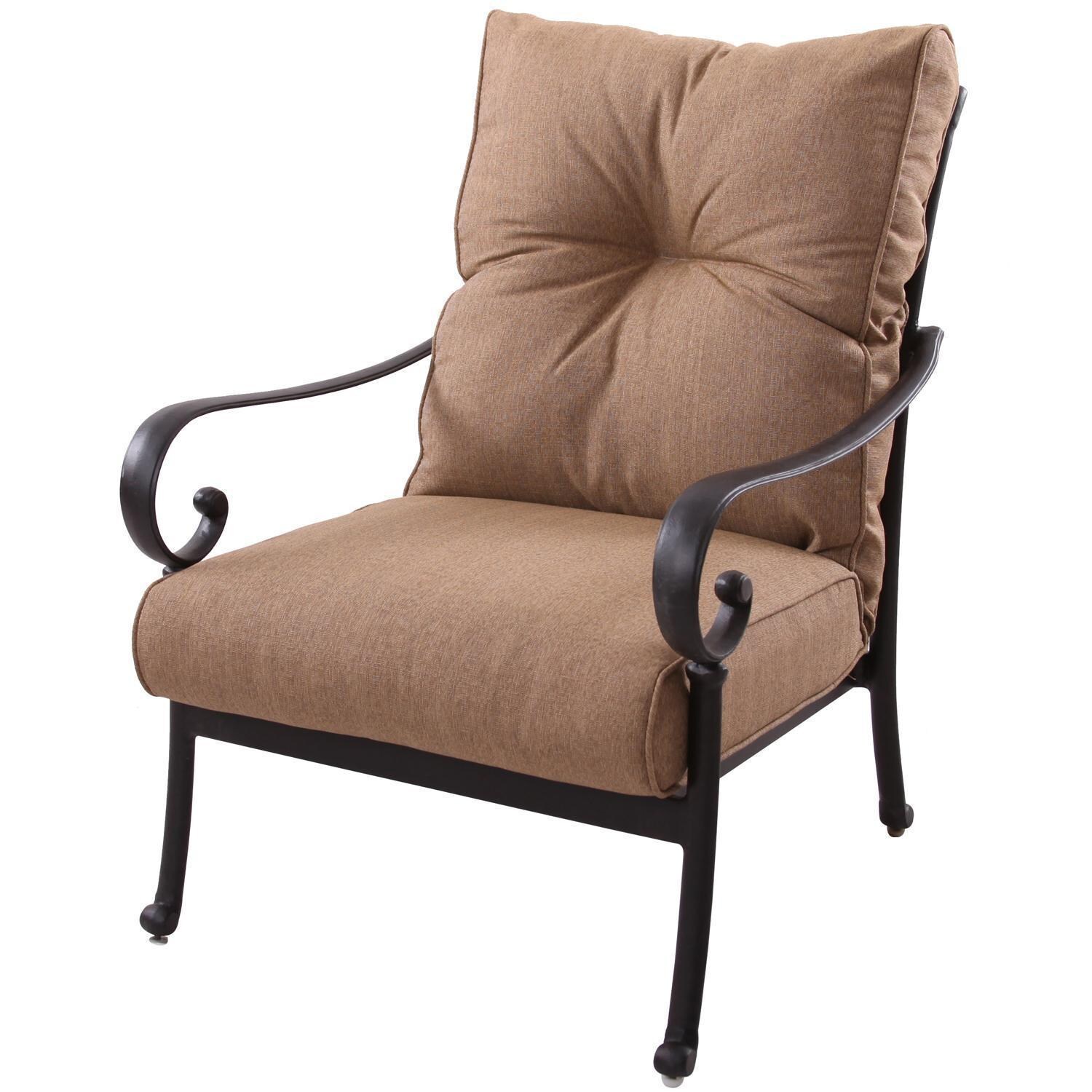 Santa Anita 5 Pc Cast Aluminum Patio Conversation Set w/ Round Ottoman & Heather Beige Sunbrella Cushions By Darlee - Club Chair w/ Heather Beige Cushions - White Background thumbnail