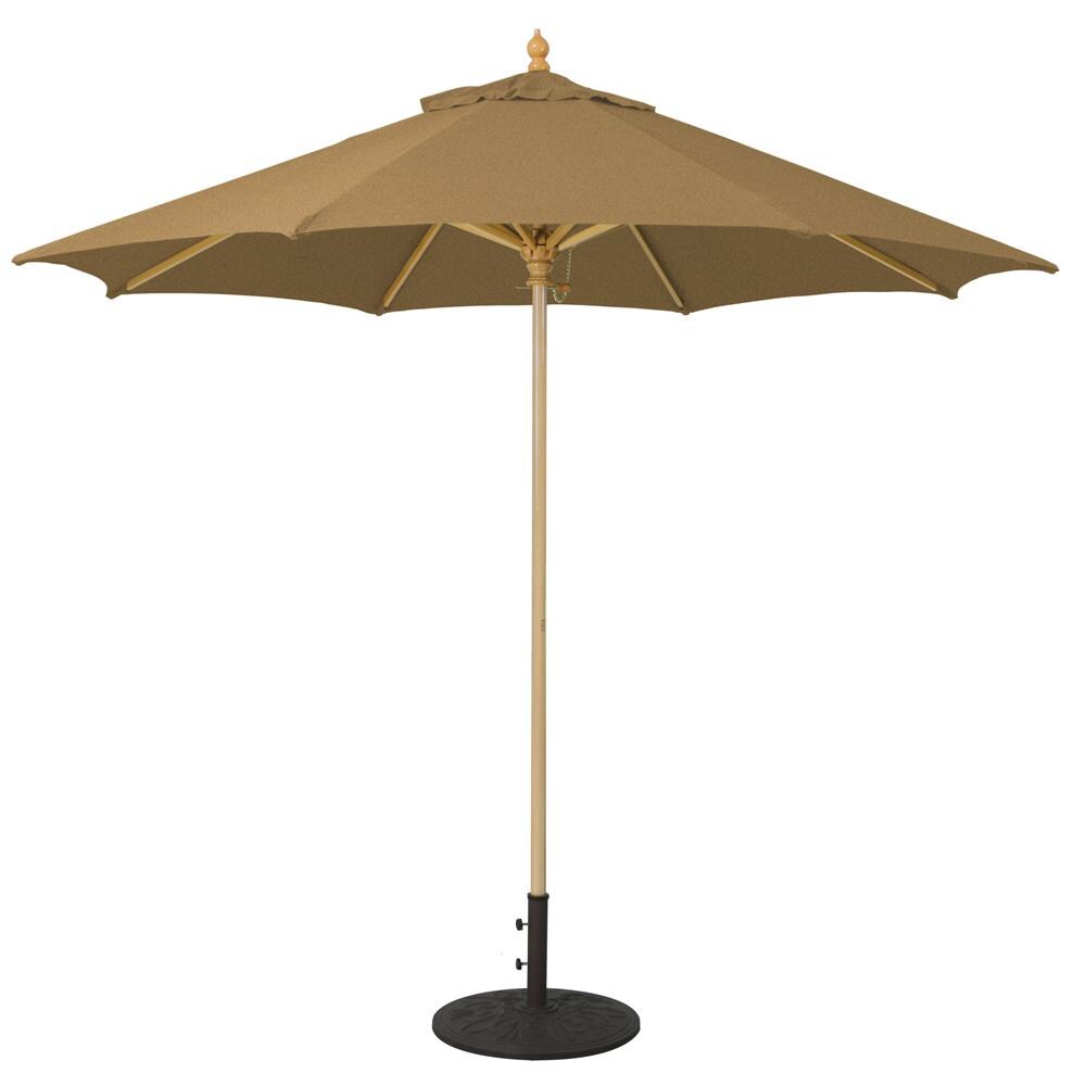 Galtech 9 Ft. Commercial Octagonal Hardwood Patio Market Umbrella W/ Push Lift - Light Wood W/ Sunbrella Canvas Teak Canopy