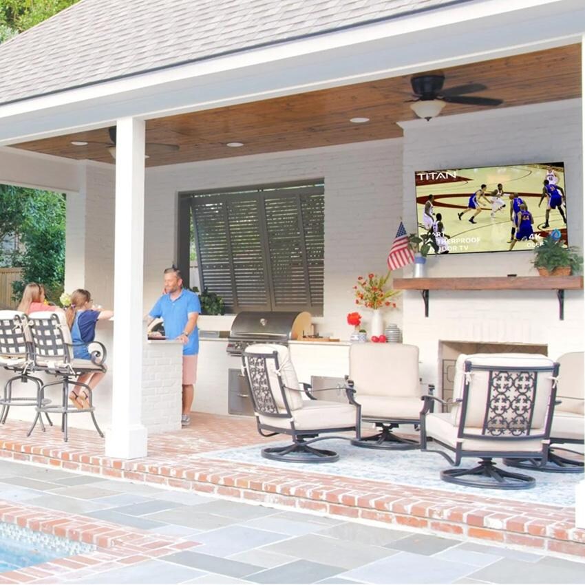 Titan BQG-S100-OLED-077-010 S100 Series 77 Inch Partial Sun 4K OLED Quantum HDR+ Smart Outdoor TV W/ Built-In Alexa - Installed - Lifestyle thumbnail