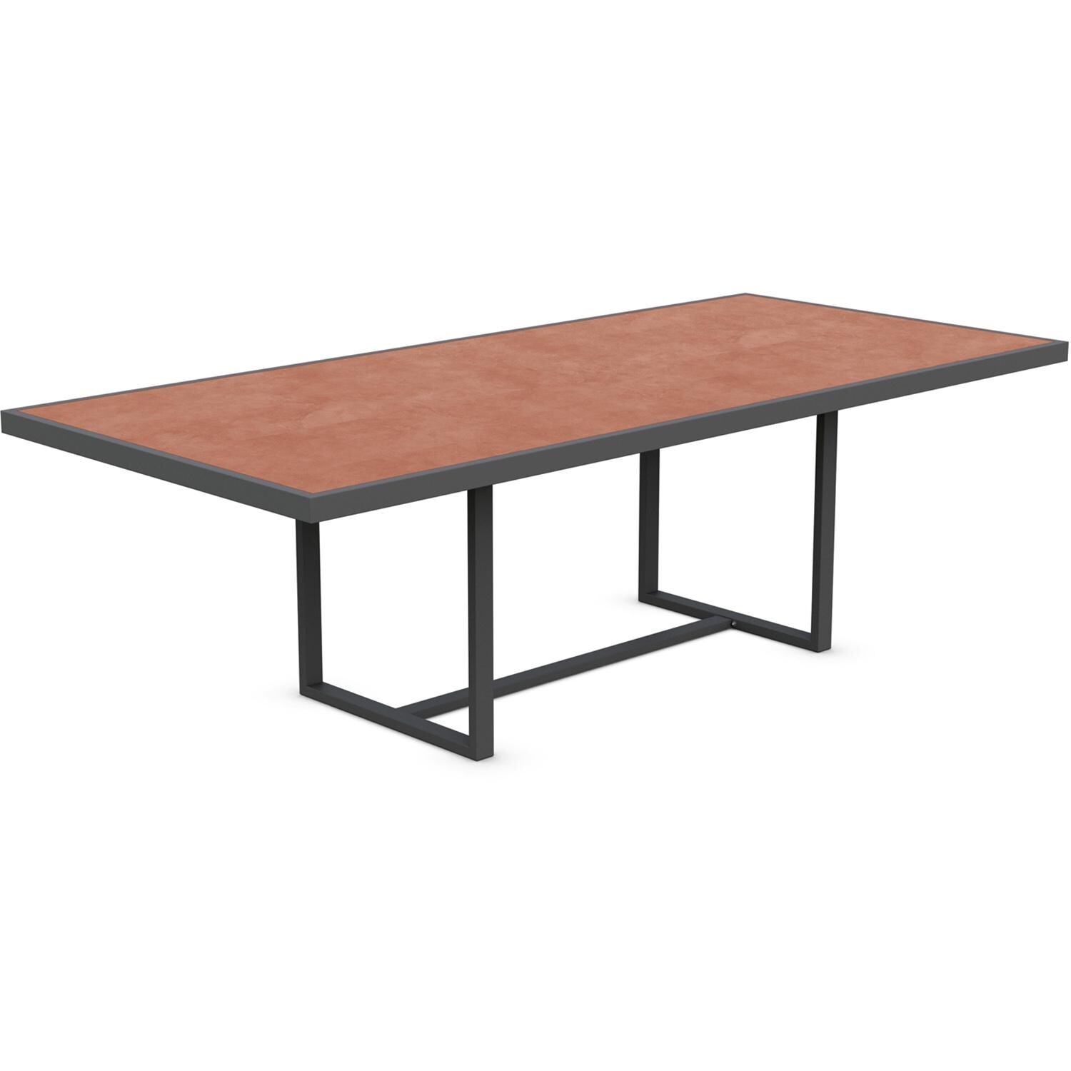 Azzurro Living Pavia 96 Inch Charcoal Aluminum Dining Table W/ Umber Dekton Top - Angled - White Background thumbnail