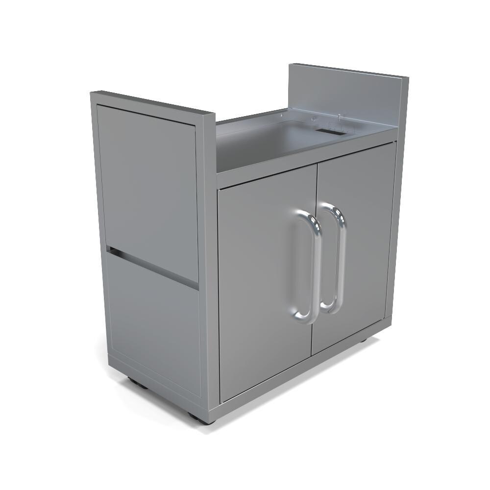 Le Griddle - GFCART75 - Stainless Steel Cart For Original 30-Inch Griddle - Angle With Shelves Folded thumbnail