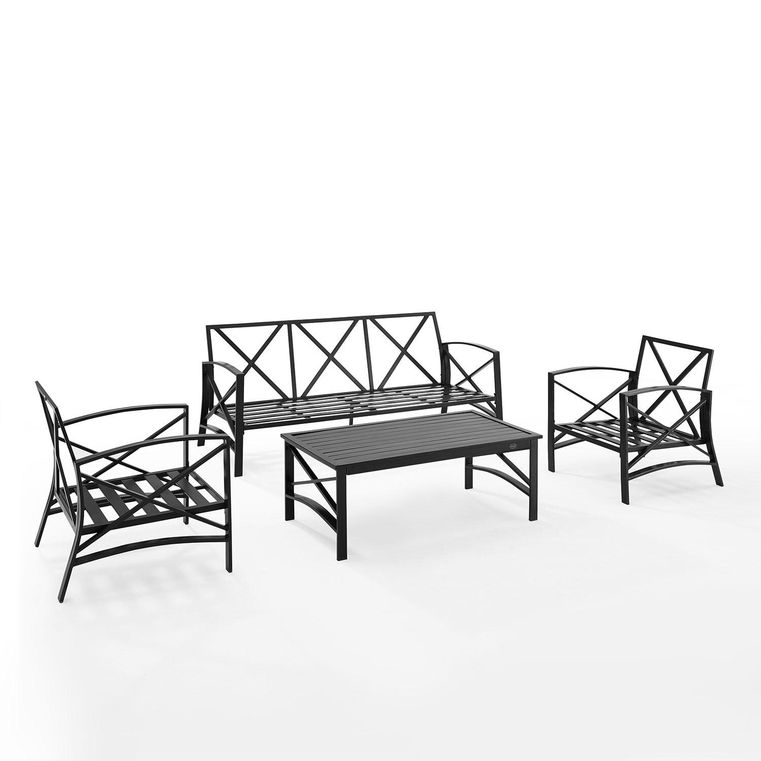 Ultimate Patio UP-82261BZ-OL 4Pc Outdoor Sofa Patio Furniture Set in Oatmeal - Cushions Removed - White Background thumbnail