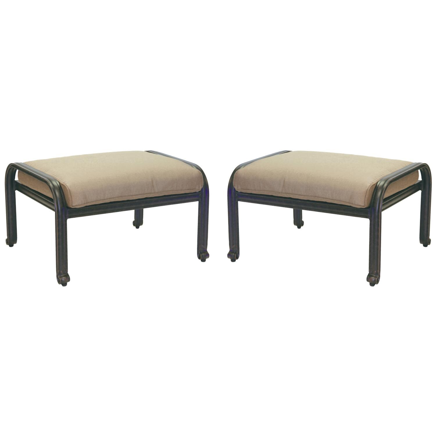 Darlee DL603-11-2 Nassau 2 Piece Cast Aluminum Patio Ottoman Set W/ Sesame Cushions  thumbnail