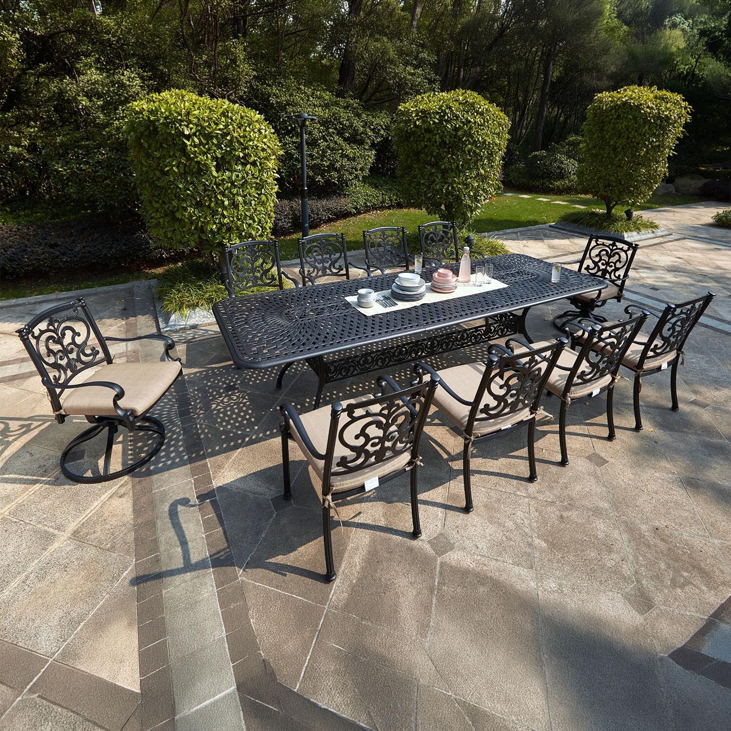 Darlee 201010-11PC-60LE Santa Barbara 11 Piece Cast Aluminum Patio Dining Set W/ 92 X 42 Inch Rectangular Extension Table & Beige Canvas Cushions thumbnail