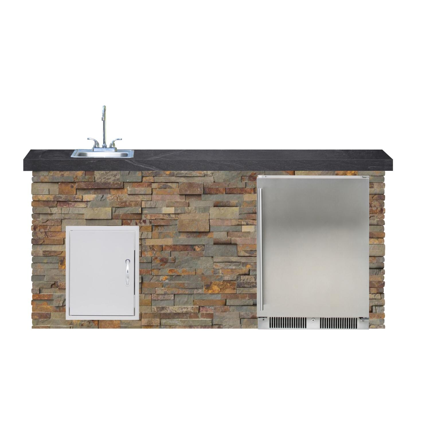 BBQGuys Signature 6ft Luxury Outdoor Island W/ Blaze Outdoor Rated Refrigerator & Summerset 15-Inch Sink - Gold Rush Stone W/ Black Polished Granite thumbnail