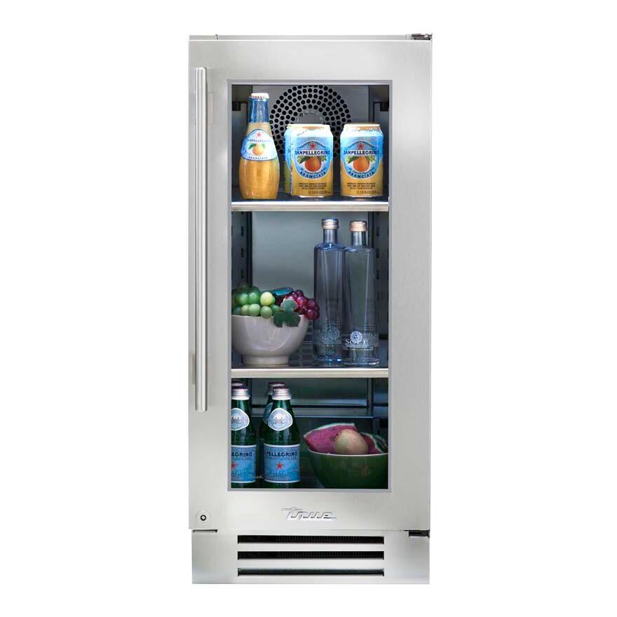 True TUR-15-R-SG-C 15 Inch 3.14 Cu. Ft. Right Hinge Glass Door Outdoor Refigerator - Stainless Steel - White Background thumbnail