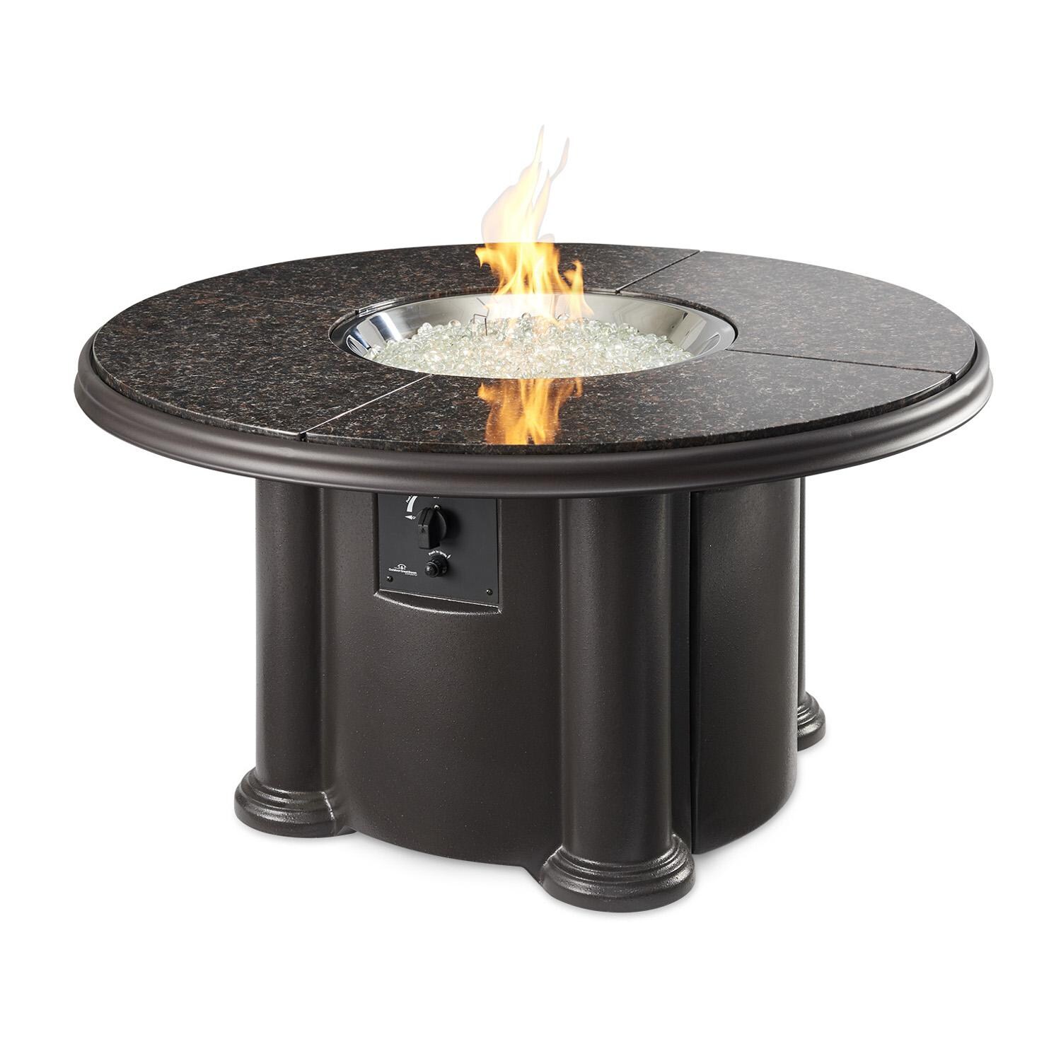 The Outdoor GreatRoom Company Grand Colonial Round Chat Height Gas Fire Pit Table - British Brown - Flame thumbnail