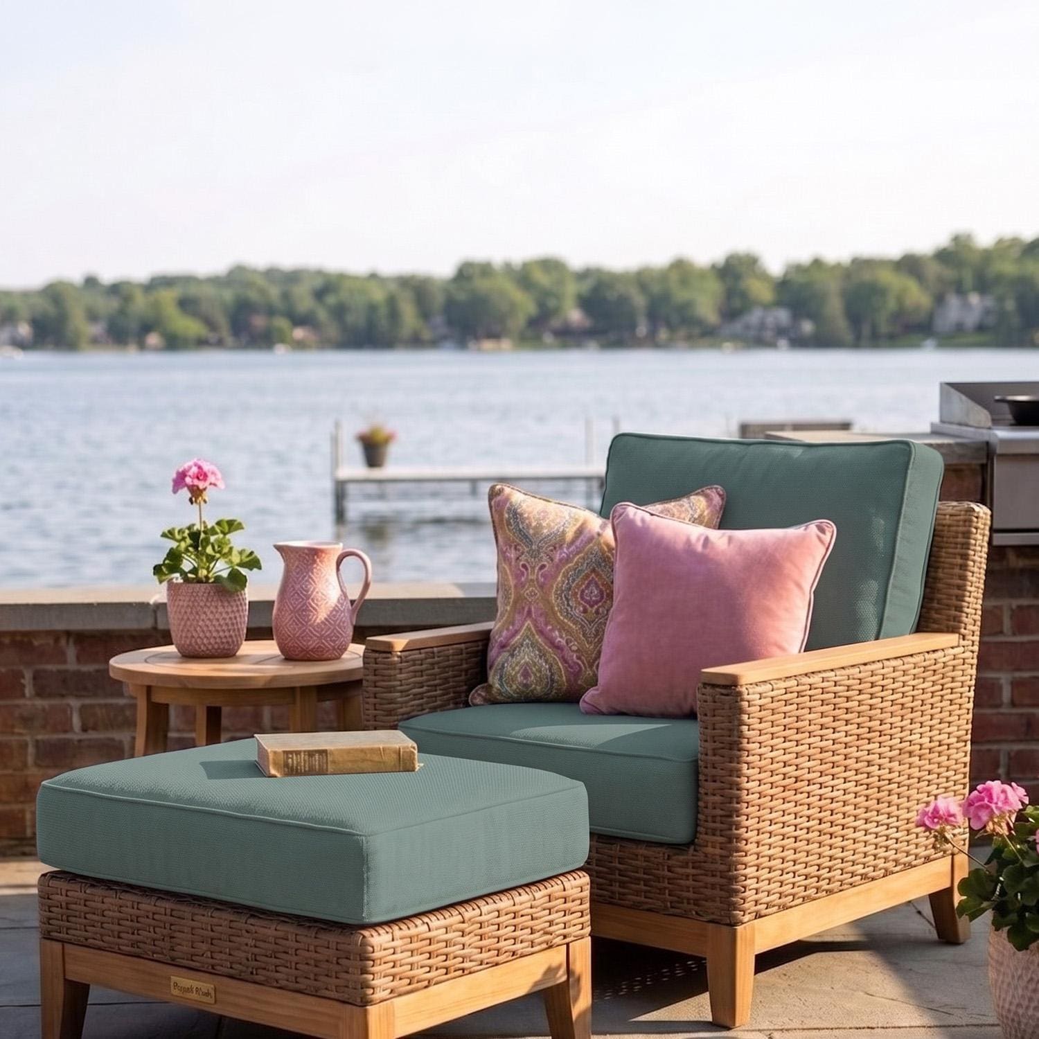 Royal Teak Collection BOCACH-H-S Boca Wicker Club Chair w/ Sunbrella Canvas Cushion in Honey/Canvas Spa - Chair - Lifestyle thumbnail