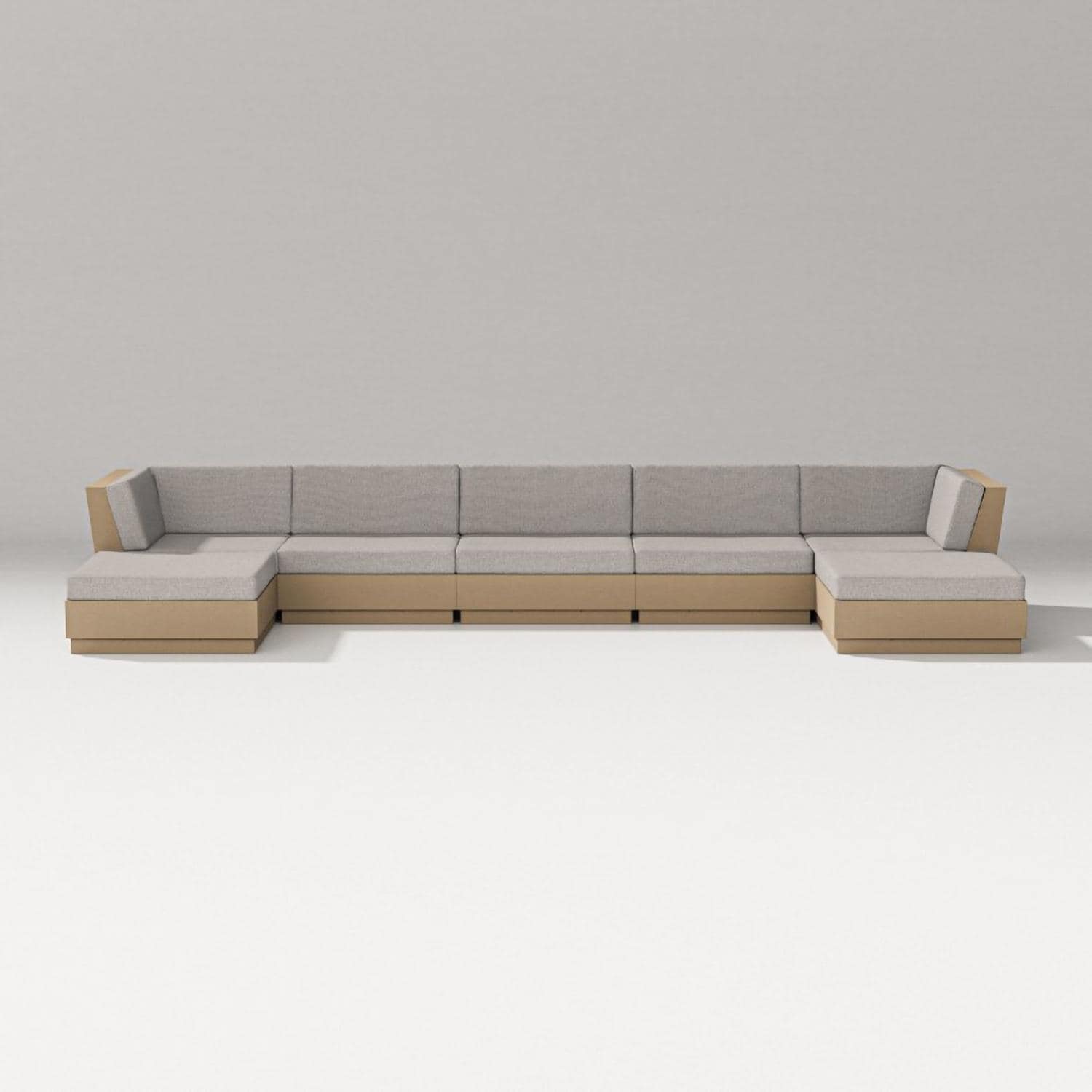 Elevate 7 Pc Recycled Plastic Double Chaise Seating Set in Vintage Sahara/Weathered Tweed By PW Designer Series