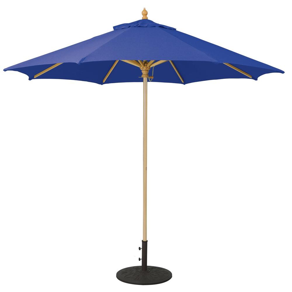 Galtech 9 Ft. Commercial Octagonal Hardwood Patio Market Umbrella W/ Push Lift - Light Wood W/ Sunbrella Canvas True Blue Canopy