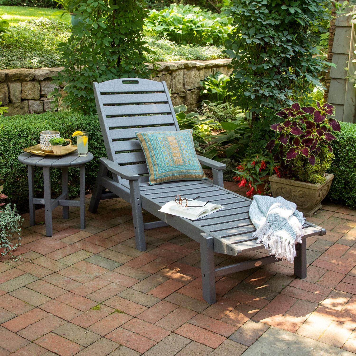 Nautical Recycled Plastic Armless Chaise Lounge in Slate Gray by POLYWOOD