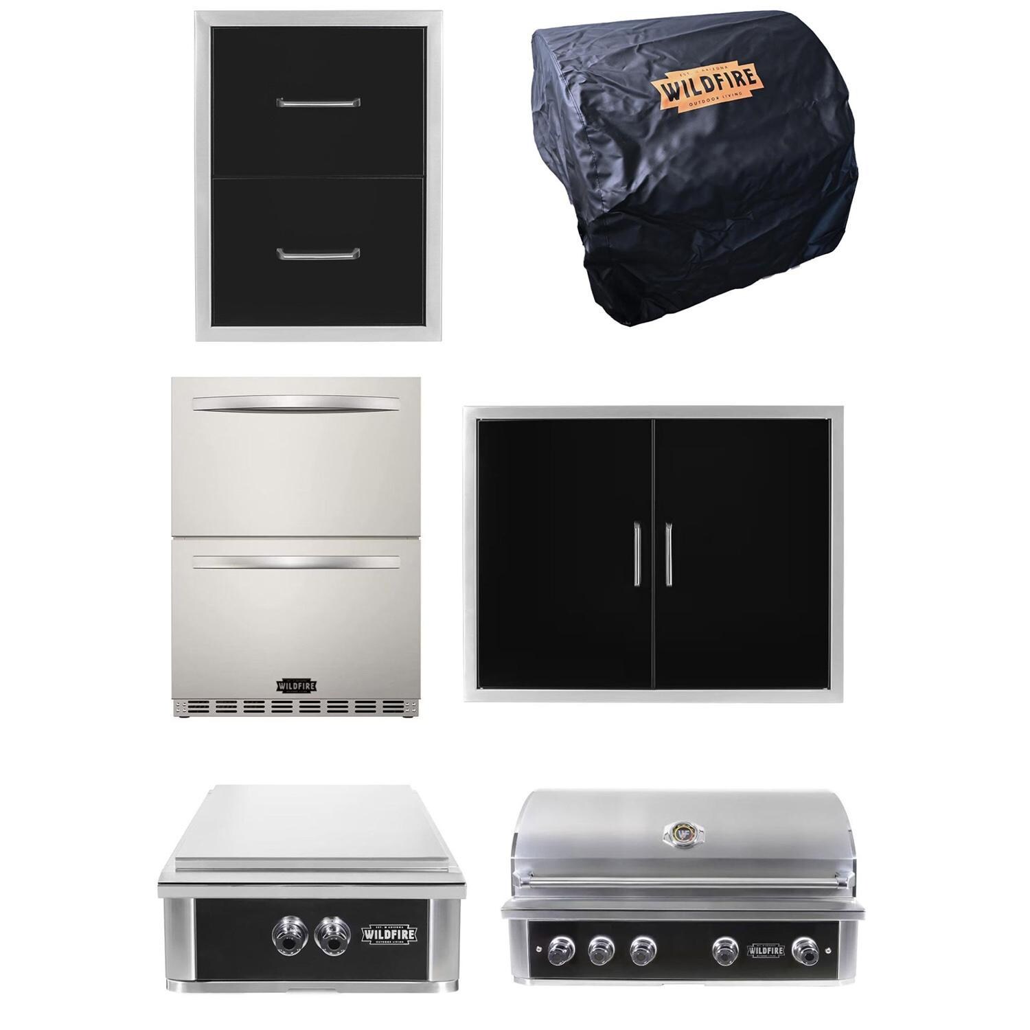 Wildfire Ultimate 42-In Grill Outdoor Kitchen Package w/Power Burner and 24-In Dual Outdoor Rated Refrigerator Drawers - WF-PRO42G-RH-NG