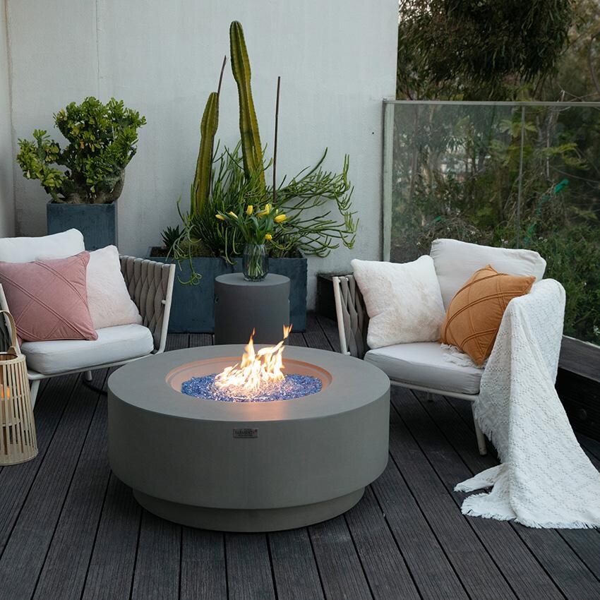Colosseo 41 Inch Round Concrete Propane Fire Pit in Gray by Elementi