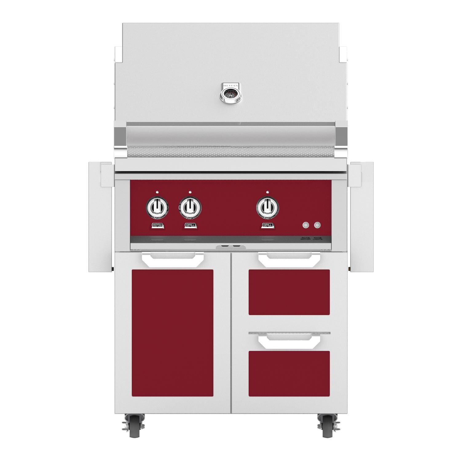 Hestan 30-Inch Freestanding Natural Gas Grill W/ Rotisserie On Double Drawer & Door Tower Cart - Tin Roof - GABR30-NG-BG thumbnail