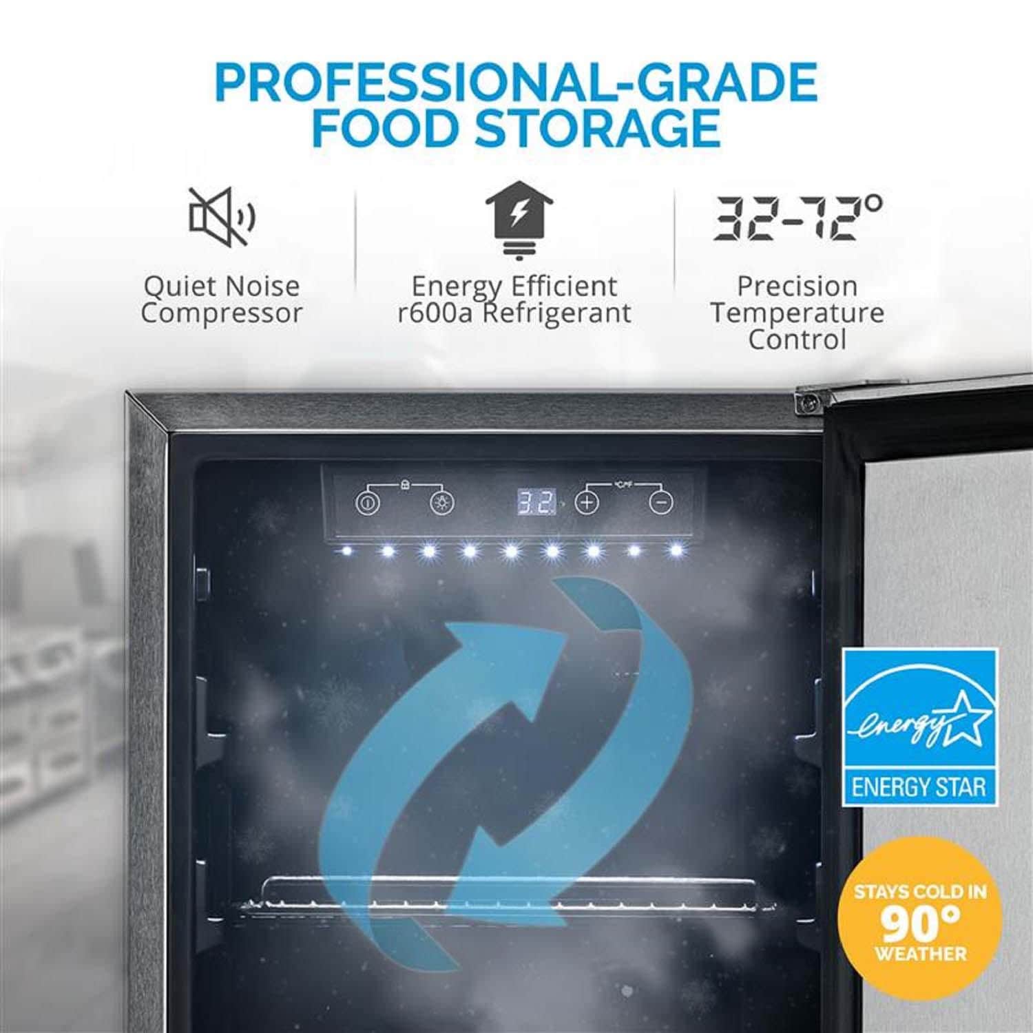 NewAir NCR032SS00 15 Inch 90 Can Right Hinge Commercial Built-in Outdoor Beverage Cooler - Stainless Steel - Professional Grade Food Storage - Detail thumbnail