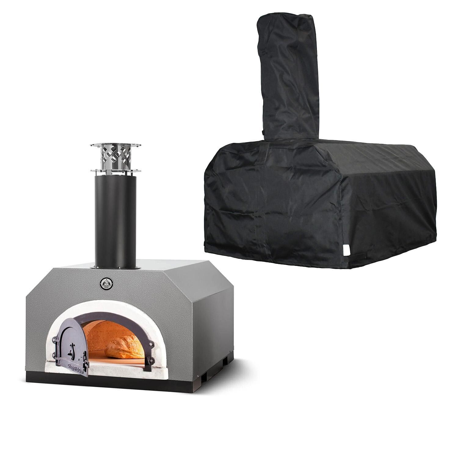 Chicago Brick Oven CBO-750 Countertop Wood Fired Pizza Oven w/ Cover - Silver - Bundle - White Background thumbnail