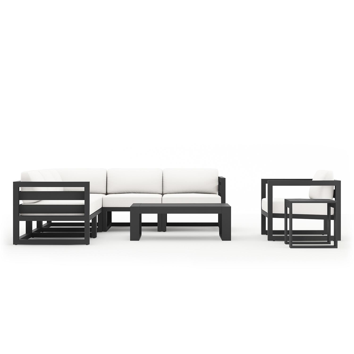 Misty Cove 8 Piece Sectional Set in Slate w/Coffee Table & Canvas Natural Cushions by Lakeview - Complete Set - White Background thumbnail