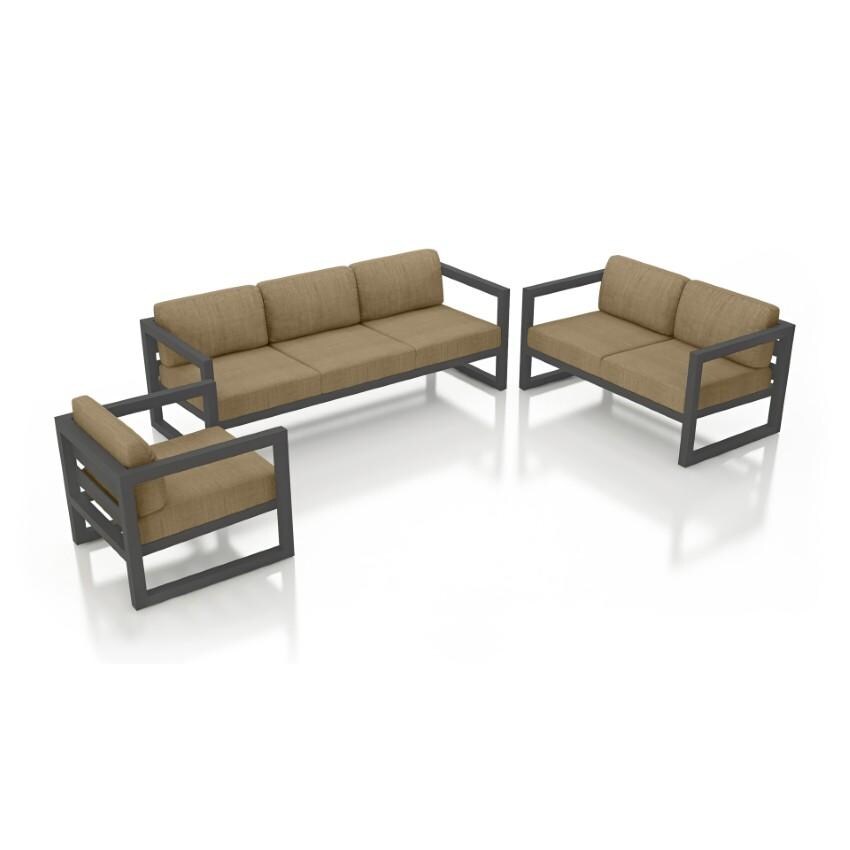 Misty Cove 3 Piece Seating Set in Slate w/Sofa & Heather Beige Cushions by Lakeview - White Background thumbnail