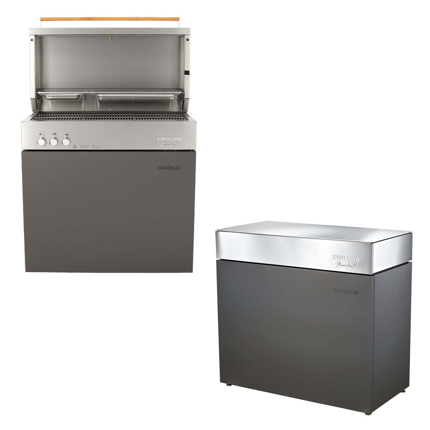Flammkraft Model D Freestanding Natural Gas Grill & Model M Prep Center Module - Deep Umbra - White Background thumbnail