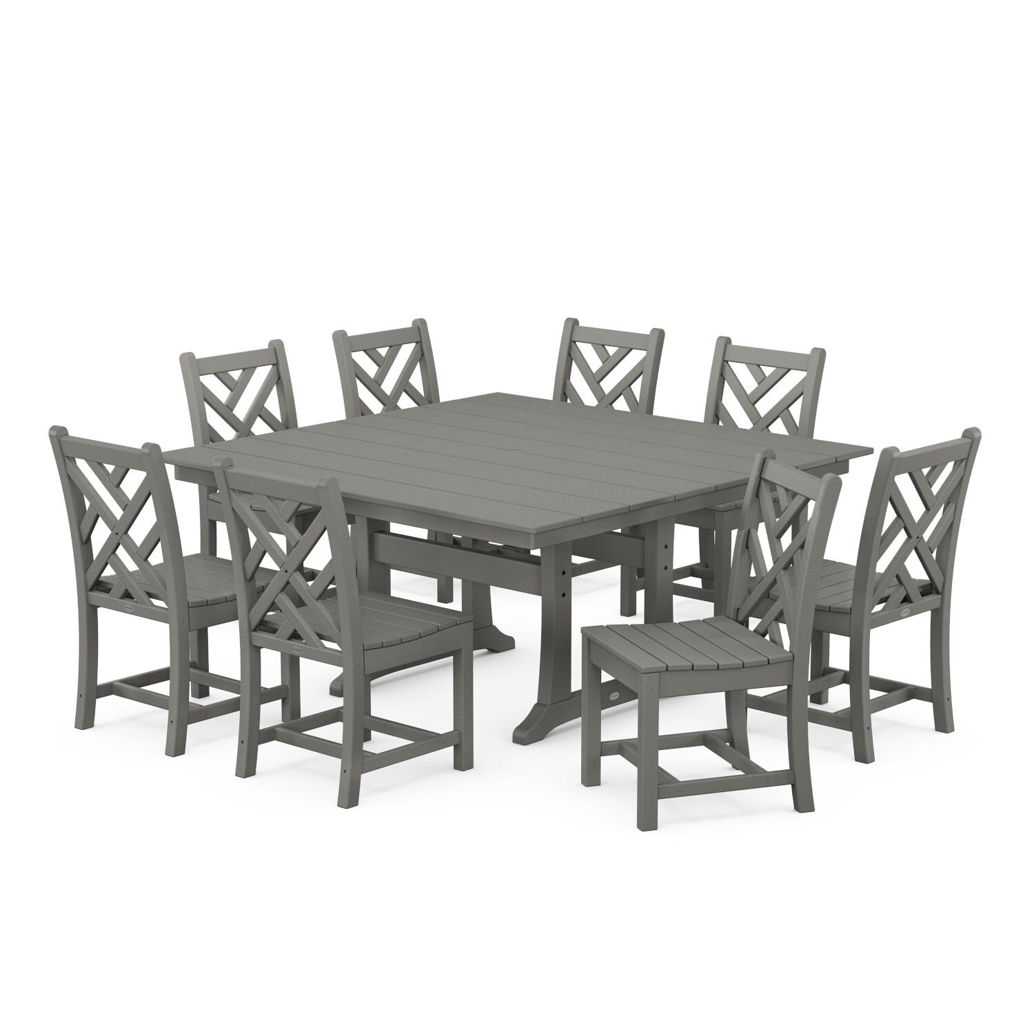 POLYWOOD Chippendale 9-Piece Farmhouse Trestle Dining Set - Slate Grey