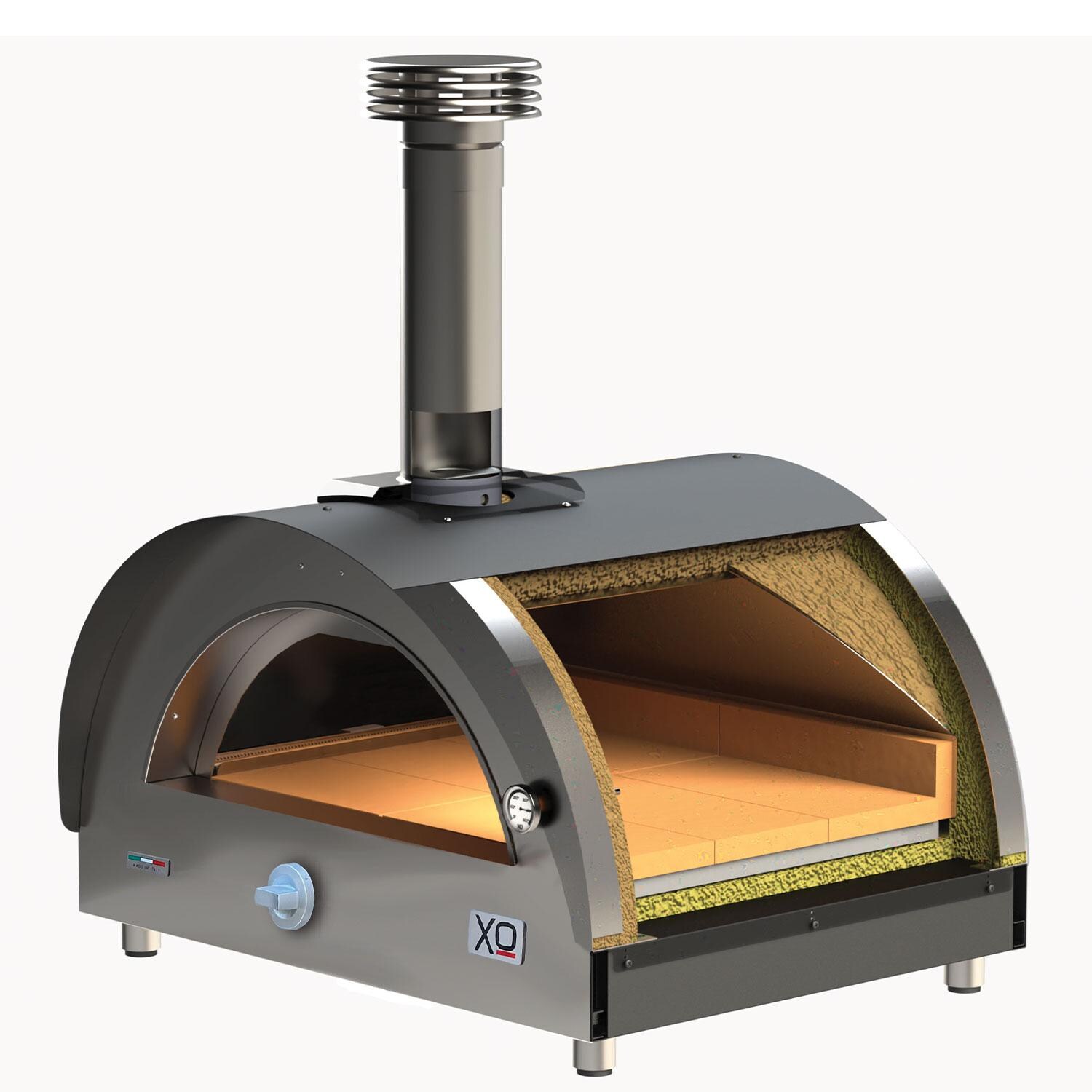 XO Appliance XOPIZZA1GASSSL PIZZA1 Countertop Hybrid Propane & Wood-Fired Pizza Oven in Black / Stainless Steel - Cooking Deck - White Background thumbnail