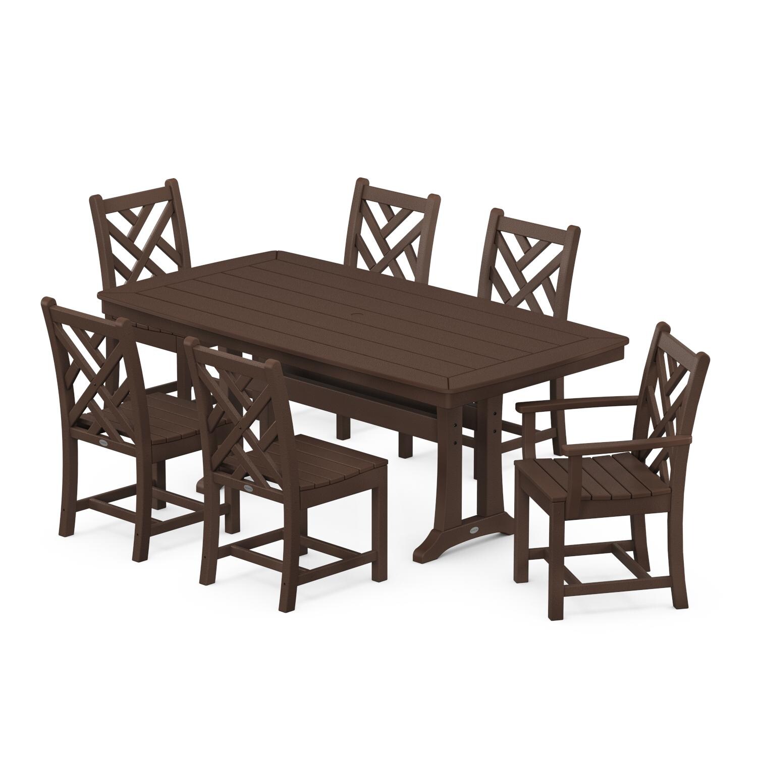 POLYWOOD 7-Piece Mahogany Chippendale Nautical Trestle Dining Set thumbnail