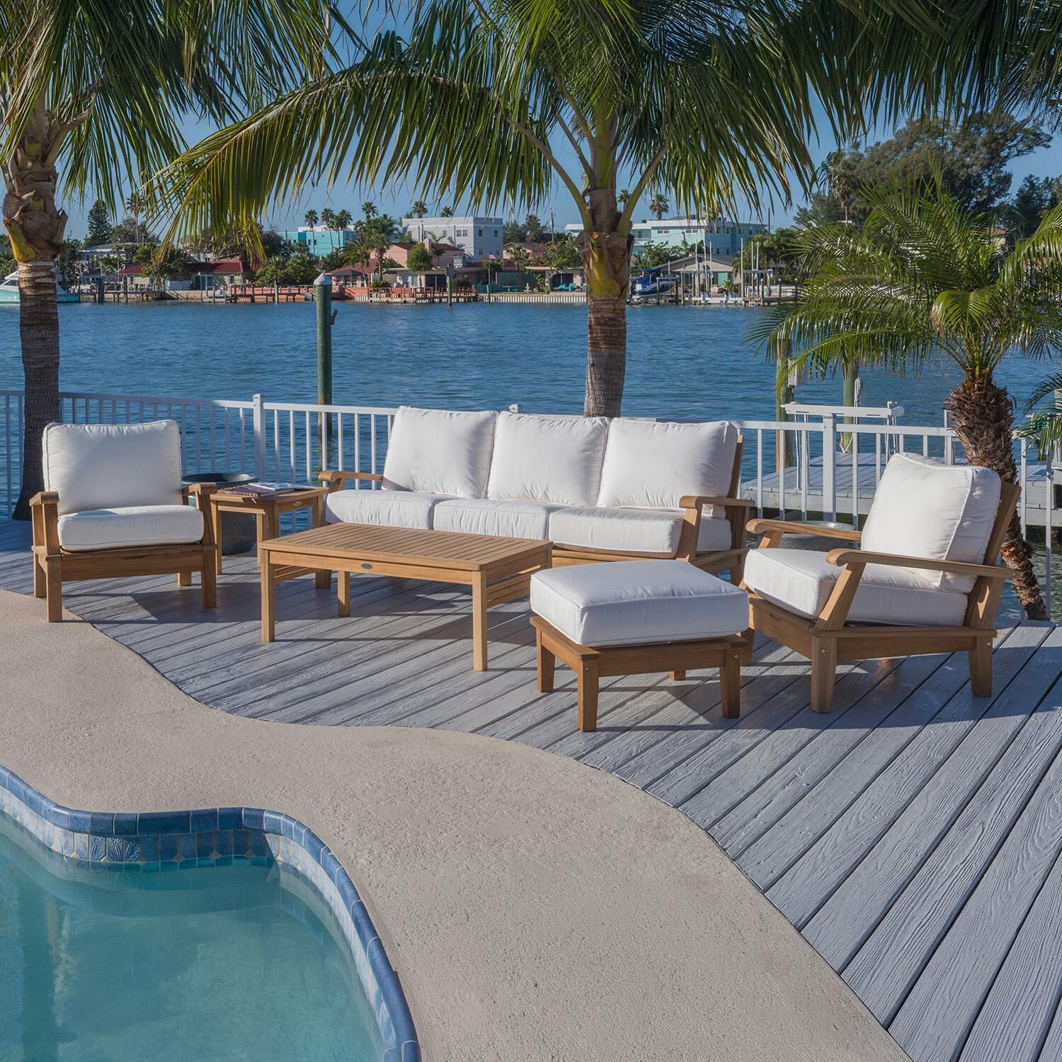 Miami 6 Pc Teak Seating Set w/ Loveseat in Canvas Natural by Royal Teak Collection