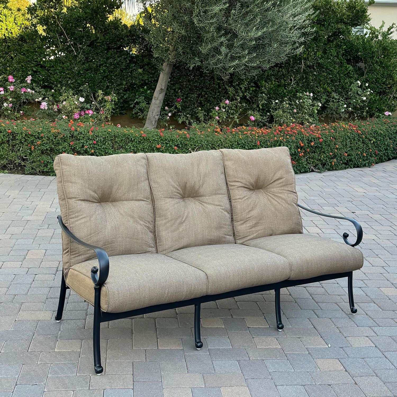 Santa Anita 2 Pc Cast Aluminum Seating Set w/48-in Table in Antique Bronze/Heather Beige by Darlee - Sofa - Lifestyle thumbnail