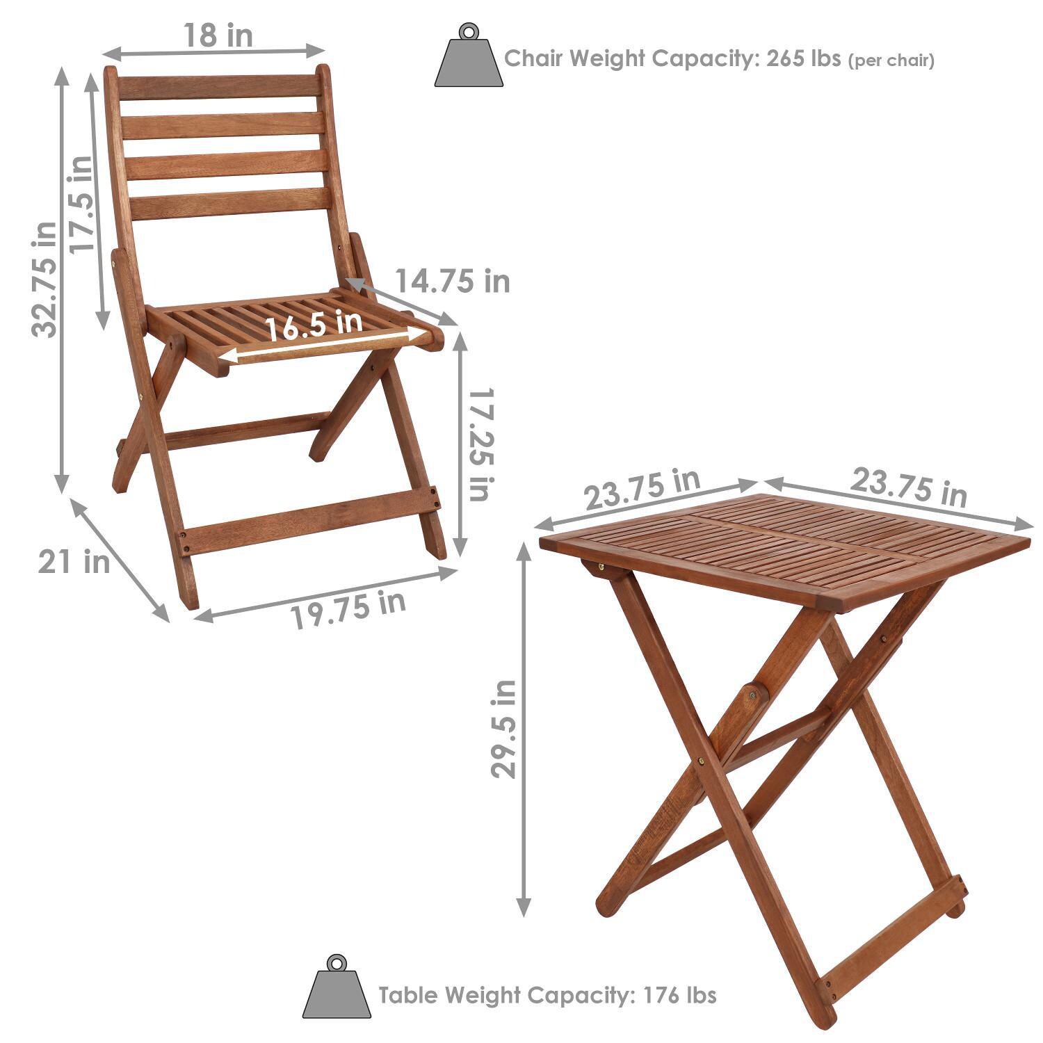 Ultimate Patio 3-Piece Meranti Folding Bistro Set W/ Square Table - Dimensions thumbnail