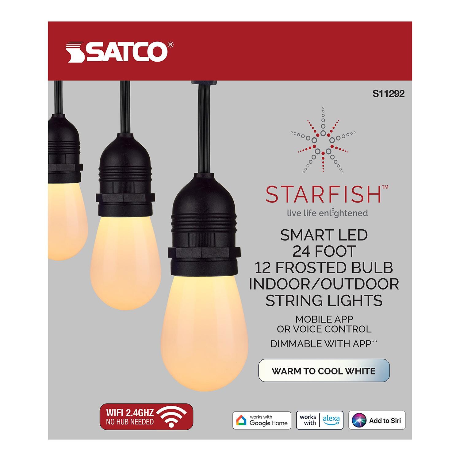 Satco S11292 Smart LED 24 Foot 12 Frosted Bulb String Lights - Packaging Front thumbnail