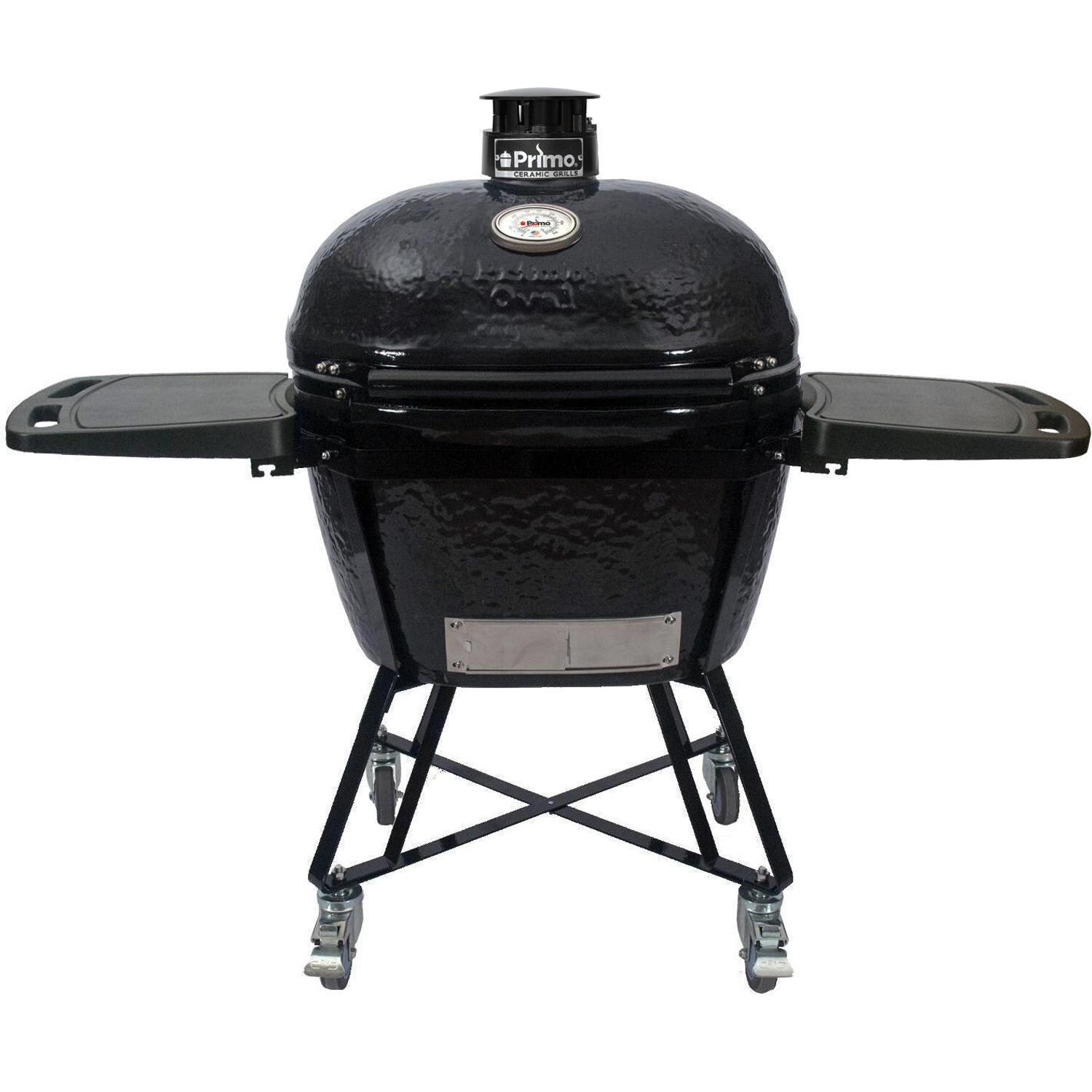 Primo PGCXLC All-In-One Oval XL 400 Ceramic Kamado Grill With Cradle, Side Shelves, And Stainless Steel Grates thumbnail
