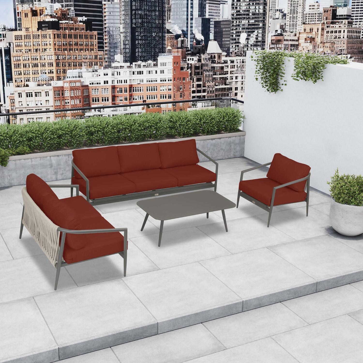 Lakeview Midnight Cove 4 Pc Aluminum Sofa Loveseat Seating Set in Slate/Pebble Gray/Canvas Henna - Top - Lifestyle thumbnail