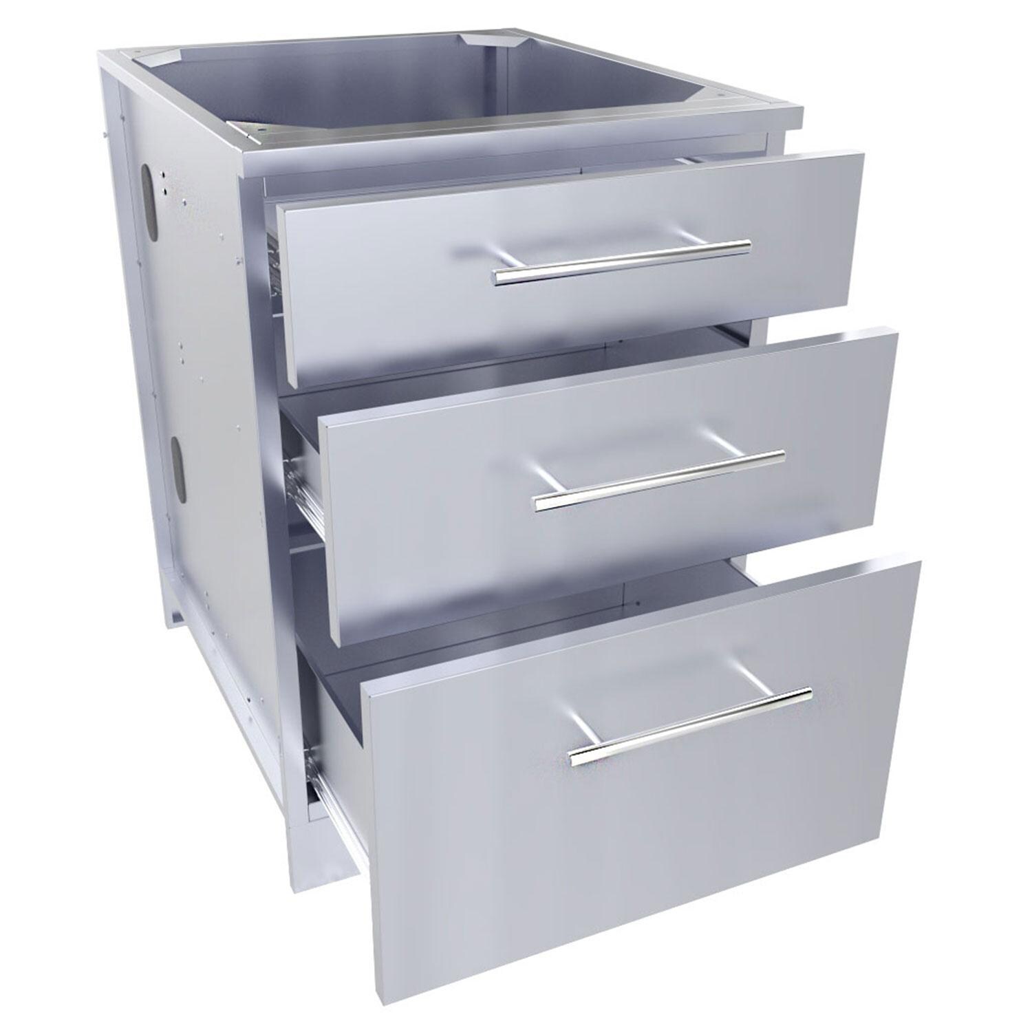 Sunstone Grills SBC24STD 24-in Large Triple Drawer Base Cabinet - Drawers Open - White Background thumbnail