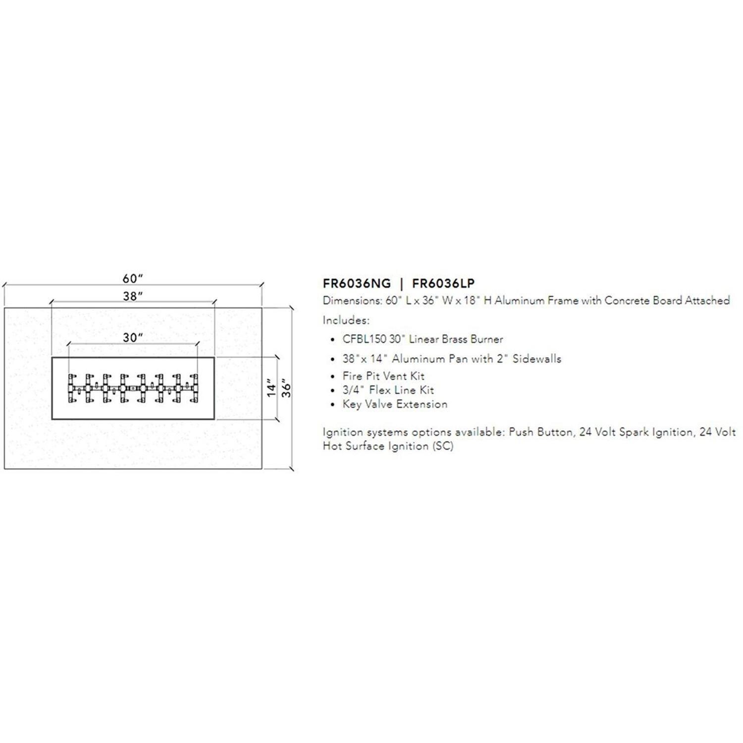 Warming Trends FR6036 Rectangle Linear 60 Inch x 36 Inch Natural Gas Ready To Finish Kit - Measurements thumbnail