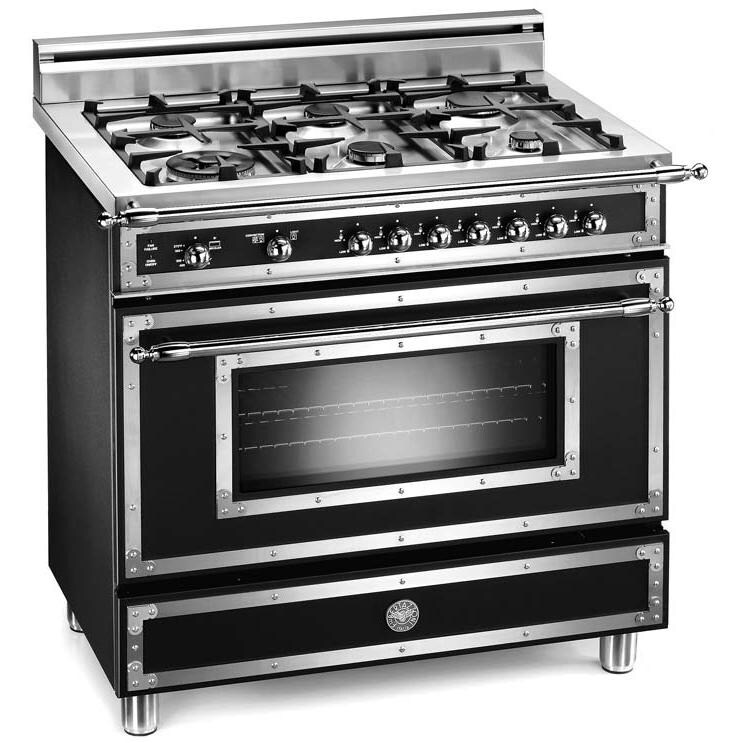 Bertazzoni Ranges 36 Inch Natural Gas 4.0 Cu. Ft. Black Range H366GGVNE - Heritage Series