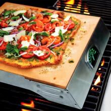 Man-Law 14 X 17 Inch Pizza Stone And Rack With A Glow In The Dark Thermometer