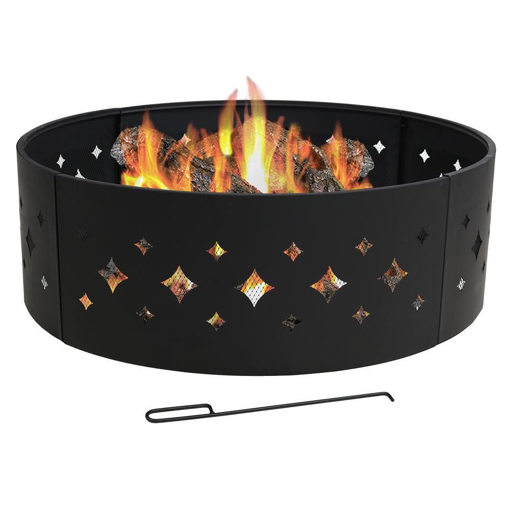 Ultimate Patio 36-Inch Heavy Duty Steel Diamond Cutout Campfire Ring - Flames thumbnail
