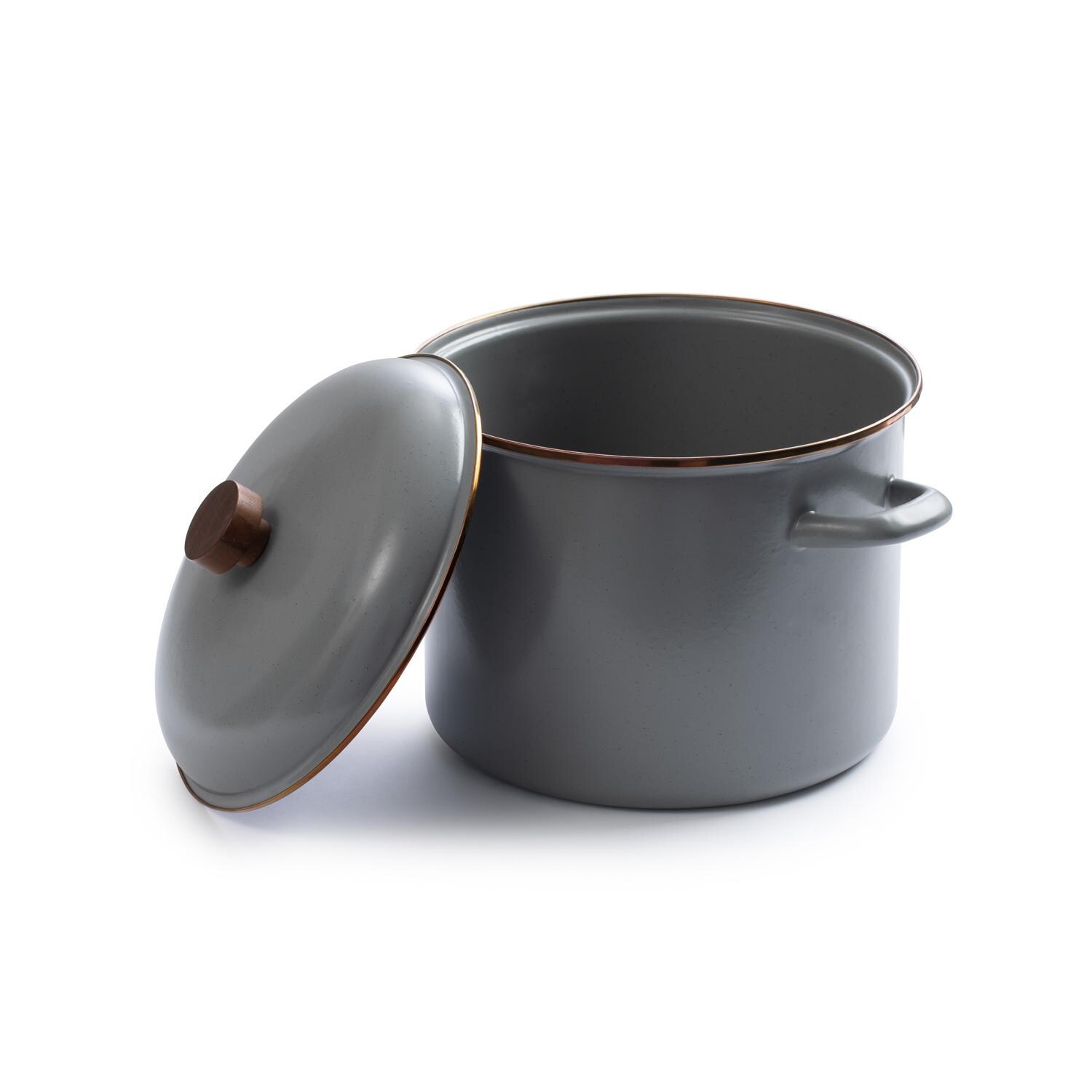 Barebones Living CKW-376 Enamel Stock Pot - Slate Gray - Shown With Lid Off thumbnail