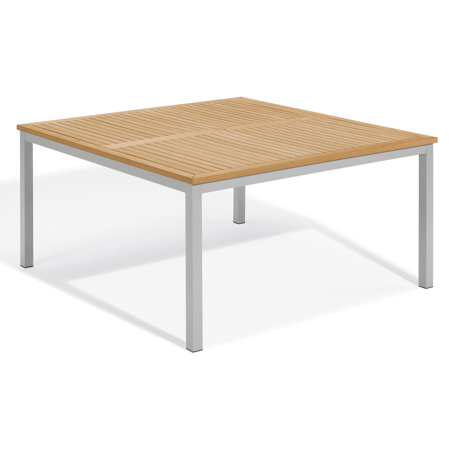 Oxford Garden Travira 60 Inch Flint Aluminum Dining Table W/ Natural Tekwood Table Top thumbnail