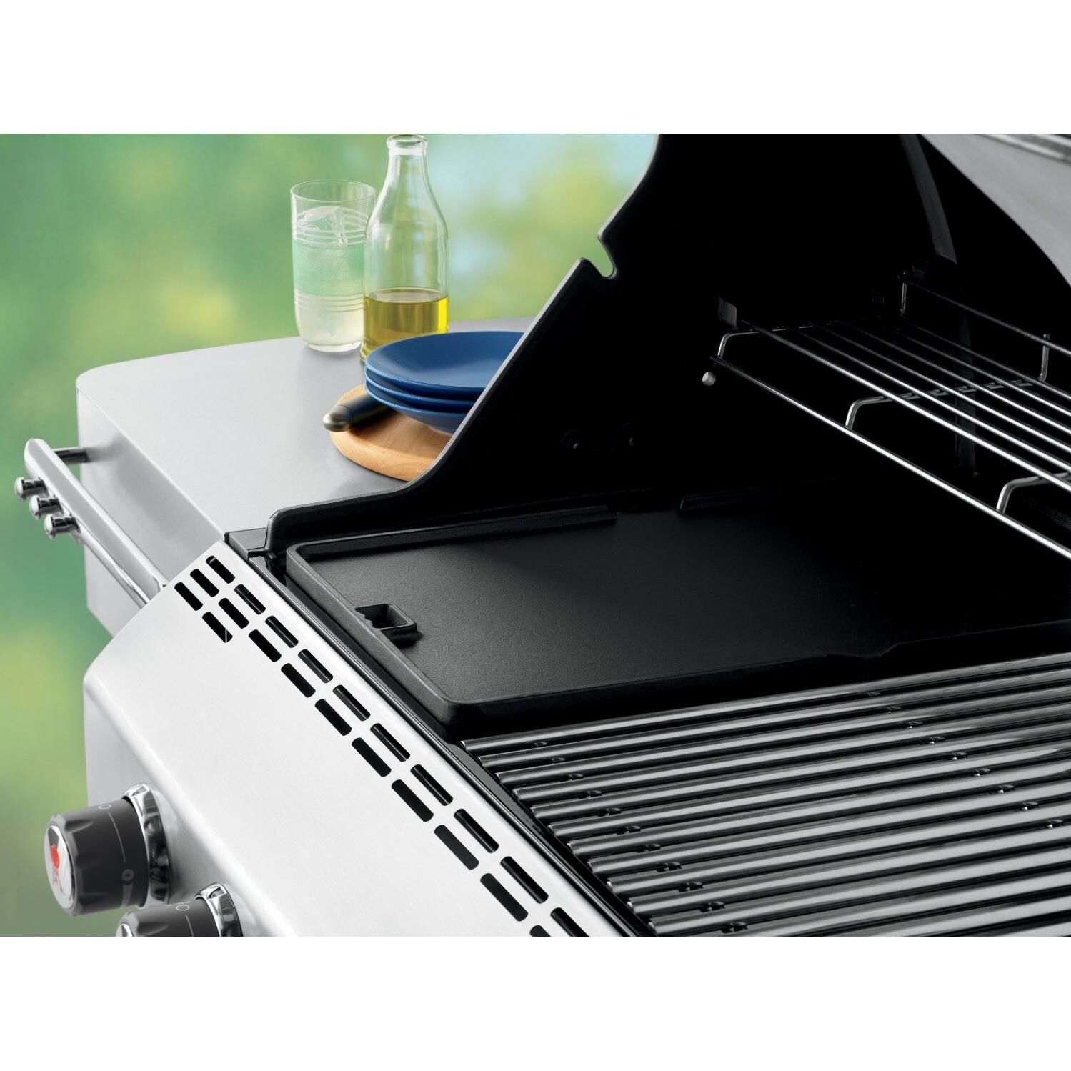 Weber 7404 Cast Iron Griddle - Showing Flat Side on Grill thumbnail